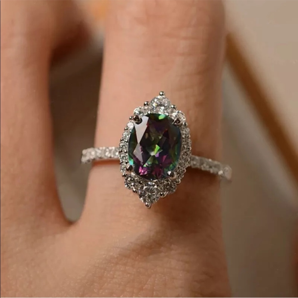 New 925 Silver Oval Cut Mystic Topaz Ring - Picture 2 of 6